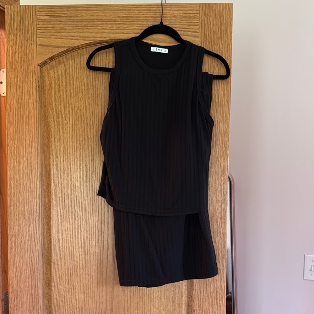 Black Ribbed Sleeveless Top and Pant Set